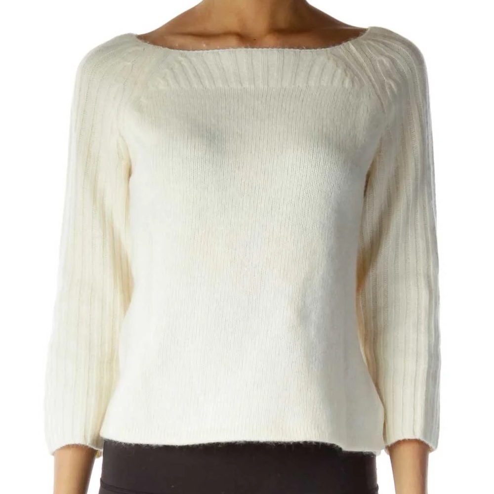 Rafaella Cream Angora Lambswool Boatneck Sweater Sz L